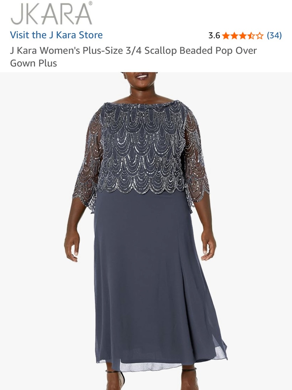 NWT J Kara Navy Beaded Scallop Overlay Maxi Skirted Gown size 16W